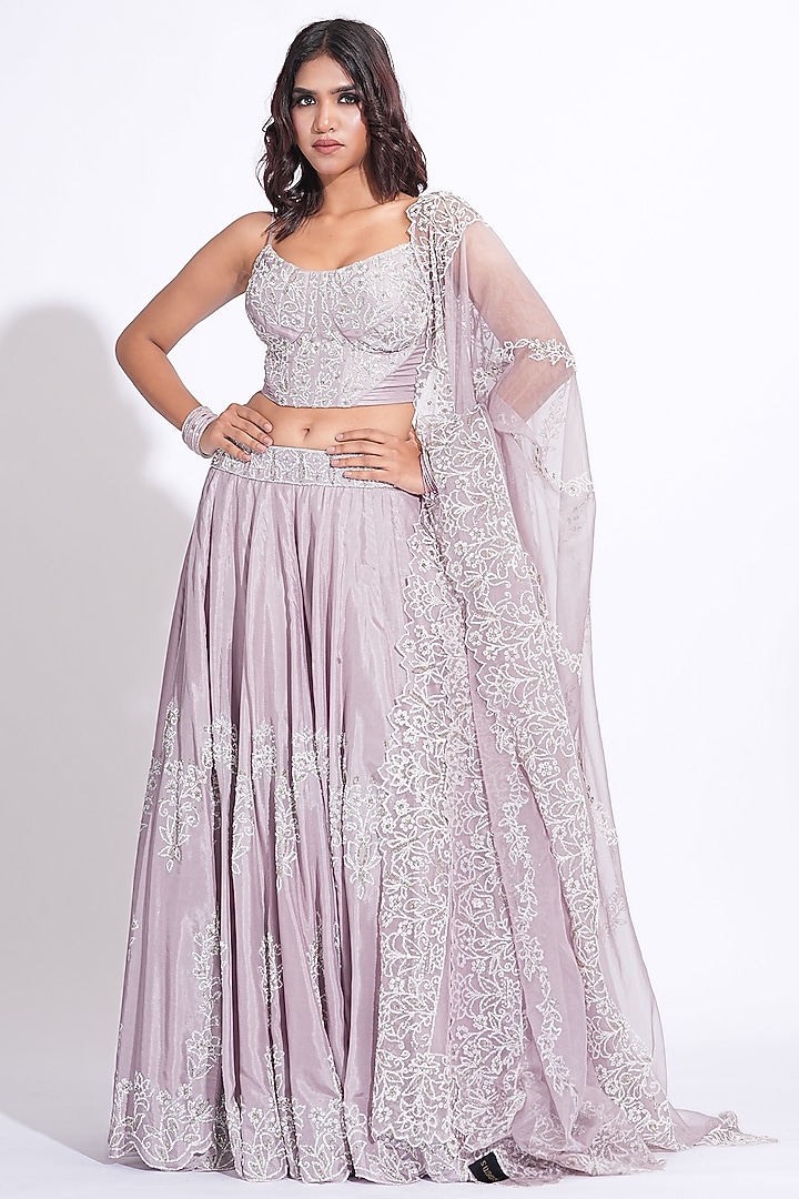 Lilac Silk Embroidered Wedding Lehenga Set by Shruti S at Pernia's Pop Up Shop