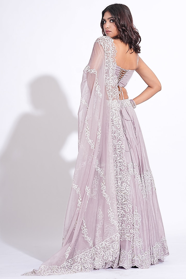 Lilac Silk Embroidered Wedding Lehenga Set by Shruti S at Pernia's Pop Up Shop