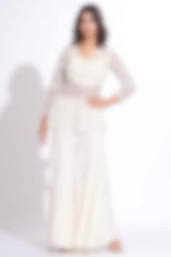 Off-White Silk Satin Wedding Sharara Set by Shruti S at Pernia's Pop Up Shop