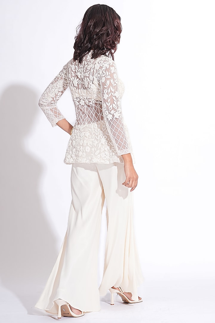 Off-White Silk Satin Wedding Sharara Set by Shruti S at Pernia's Pop Up Shop