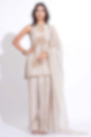 Taupe Silk Embroidered Kurta Set by Shruti S at Pernia's Pop Up Shop