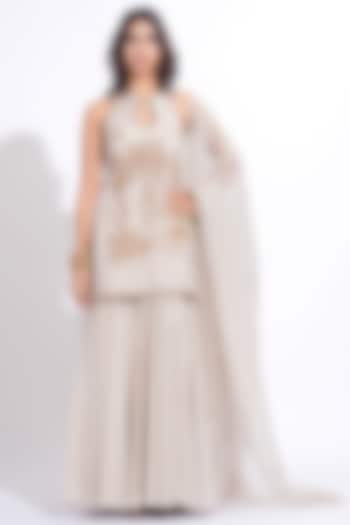 Taupe Silk Embroidered Kurta Set by Shruti S at Pernia's Pop Up Shop