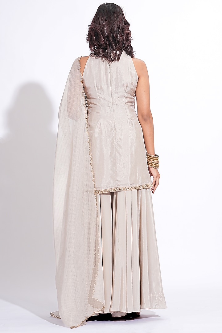 Taupe Silk Embroidered Kurta Set by Shruti S at Pernia's Pop Up Shop