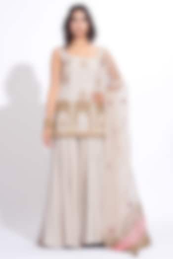 Taupe Silk Wedding Sharara Set by Shruti S at Pernia's Pop Up Shop