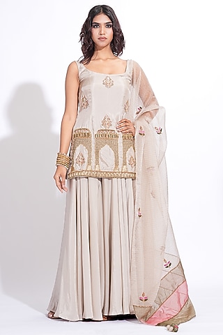 Taupe Silk Sharara Set by Shruti S