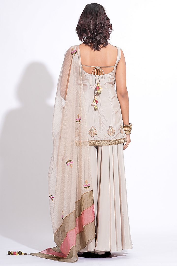 Taupe Silk Wedding Sharara Set by Shruti S at Pernia's Pop Up Shop