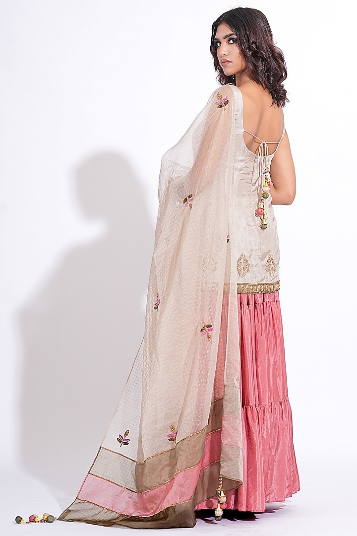 Taupe Silk Skirt Set by Shruti S at Pernia's Pop Up Shop