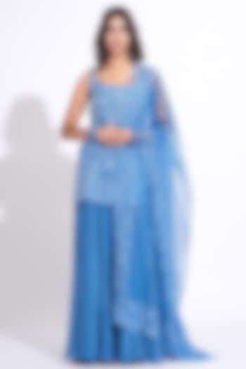 Cobalt Blue Crepe Wedding Sharara Set by Shruti S at Pernia's Pop Up Shop