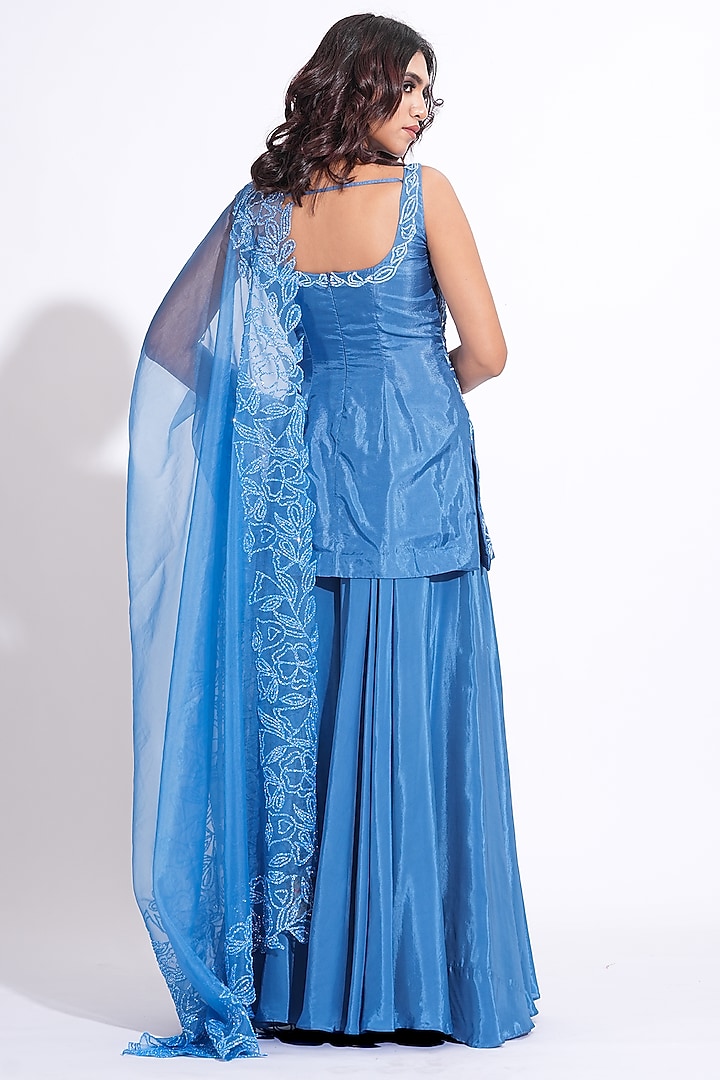 Cobalt Blue Crepe Wedding Sharara Set by Shruti S at Pernia's Pop Up Shop