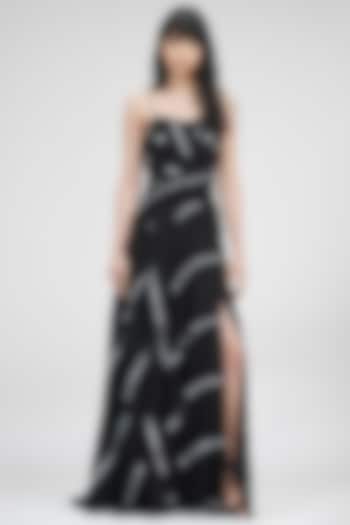 Black Viscose Crepe Printed Maxi Dress by Shruti S