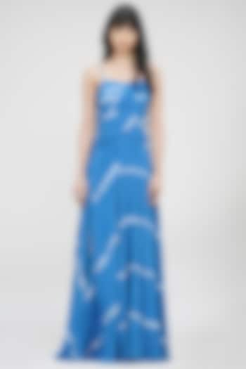 Cerulean Blue Viscose Crepe Printed Maxi Dress by Shruti S at Pernia's Pop Up Shop