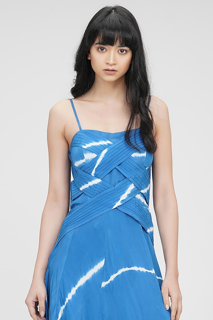 Cerulean Blue Viscose Crepe Printed Maxi Vacation Dress by Shruti S at Pernia's Pop Up Shop