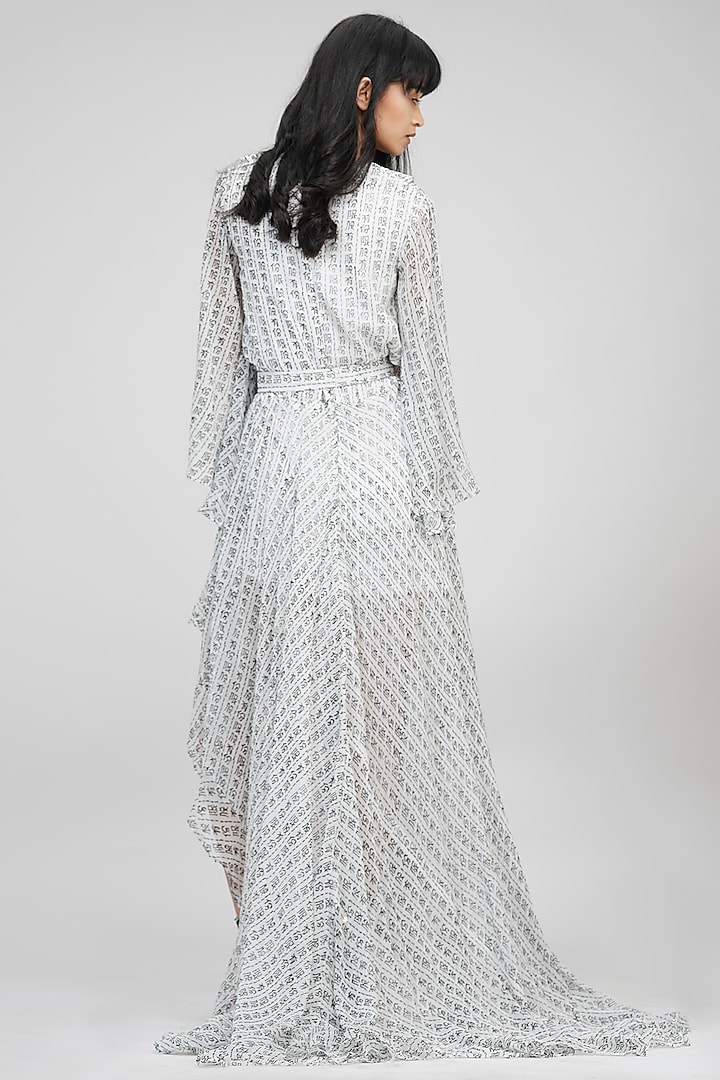 White Georgette Hand Painted Wrap Vacation Dress by Shruti S at Pernia's Pop Up Shop