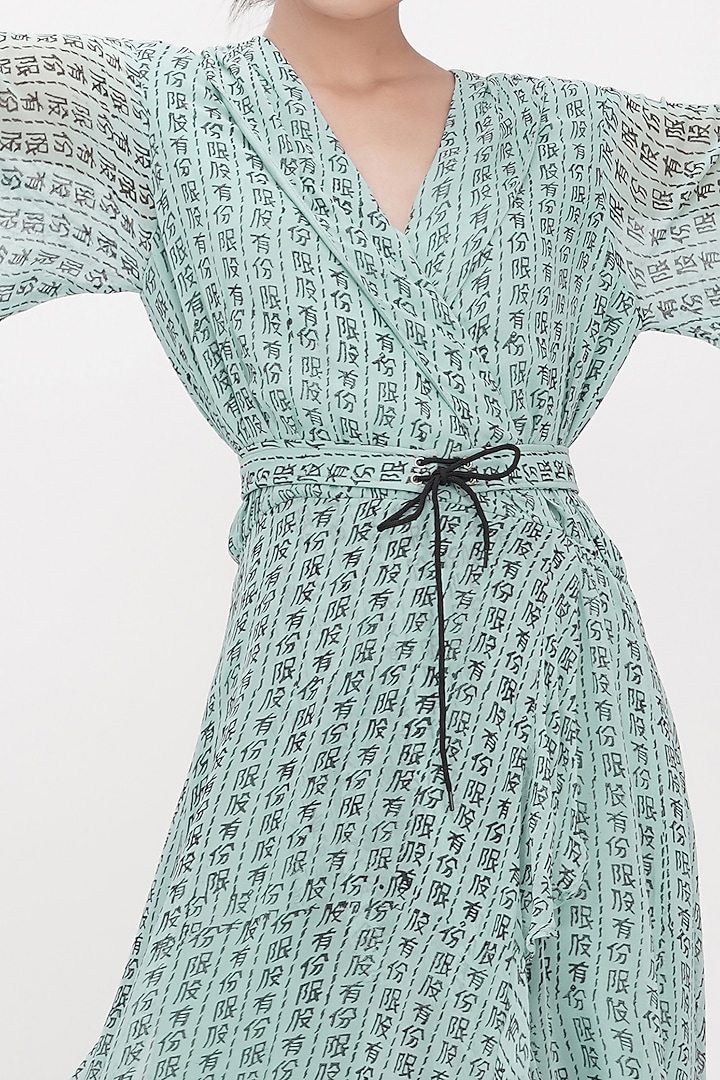 Sage Green Georgette Hand Painted Wrap Vacation Dress by Shruti S at Pernia's Pop Up Shop