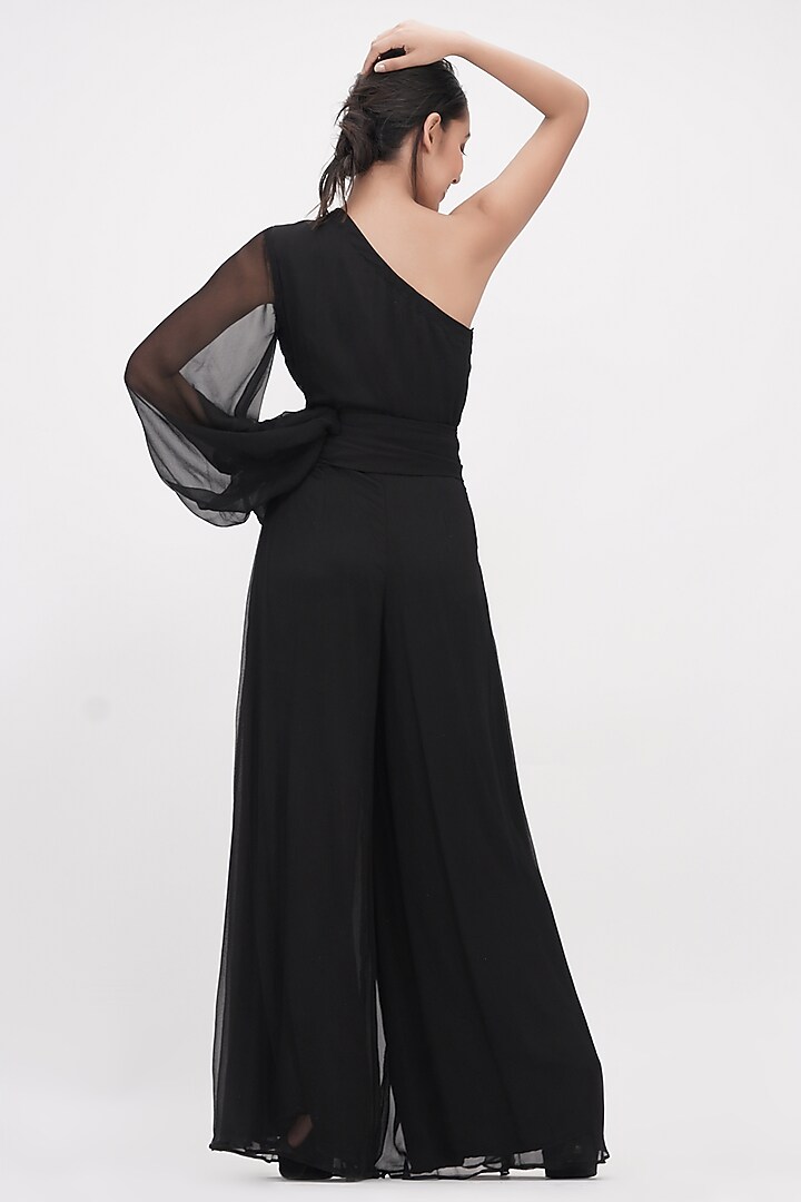 Black Chiffon Jumpsuit by Shruti S at Pernia's Pop Up Shop