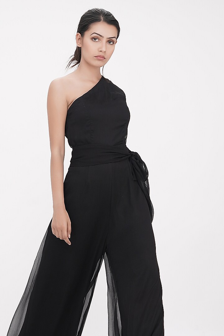 Black Chiffon Jumpsuit by Shruti S at Pernia's Pop Up Shop