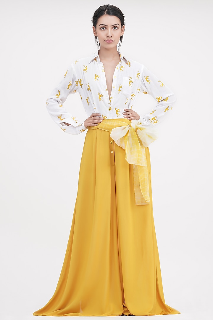 White & Yellow Modal Printed Jumpsuit by Shruti S
