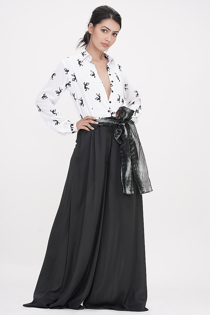 White & Black Modal Printed Jumpsuit by Shruti S