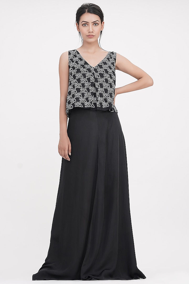 Black Modal Embroidered Maxi Vacation Dress by Shruti S at Pernia's Pop Up Shop