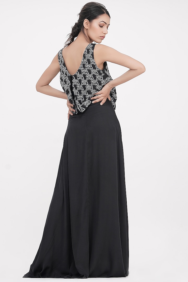 Black Modal Embroidered Maxi Dress by Shruti S at Pernia's Pop Up