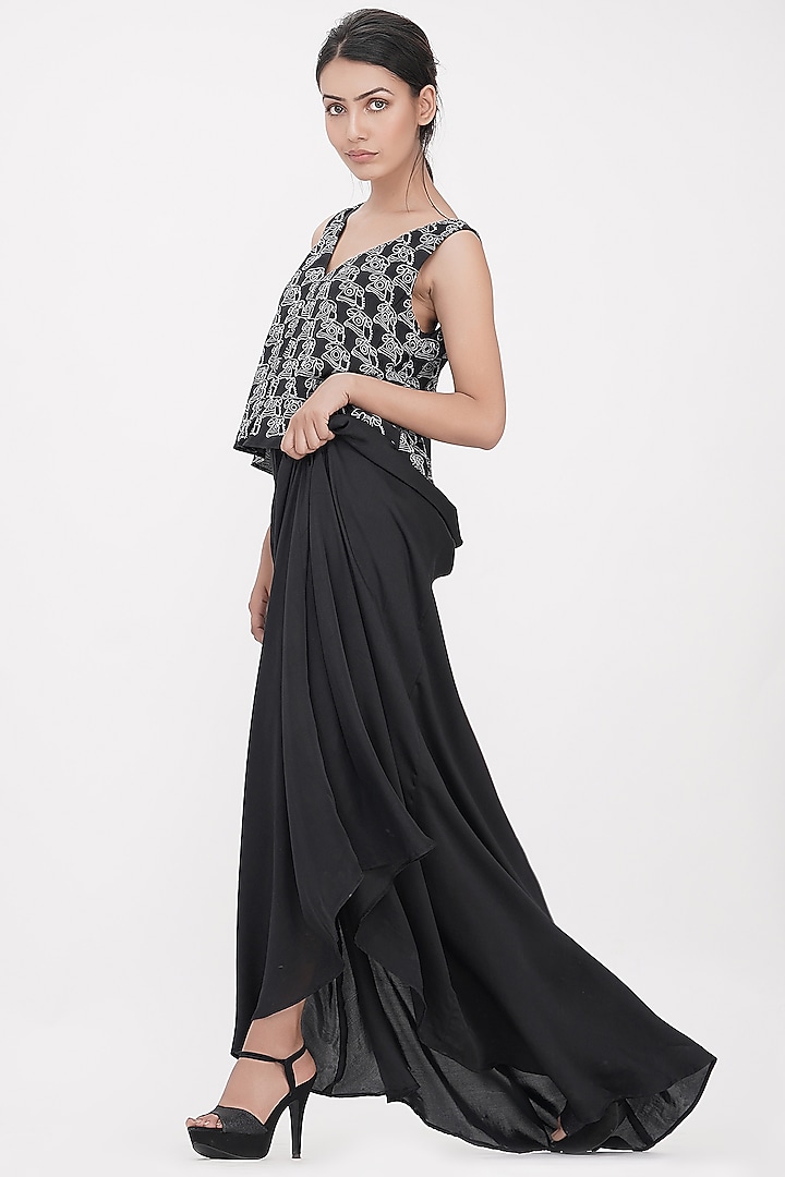 Black Modal Embroidered Maxi Vacation Dress by Shruti S at Pernia's Pop Up Shop