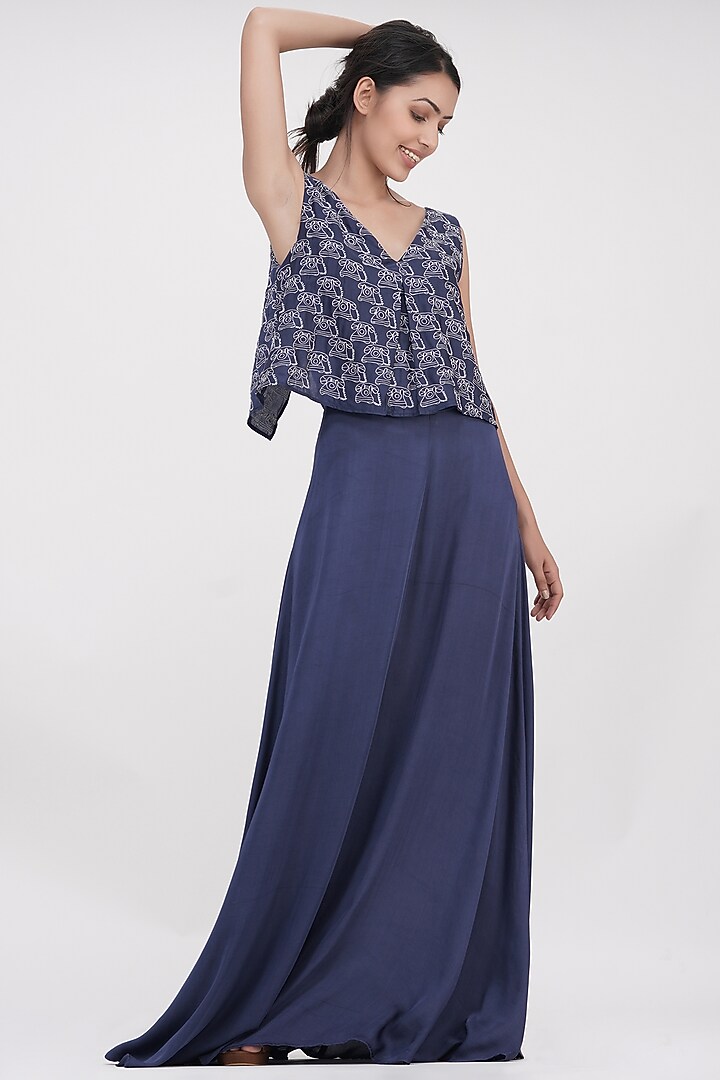 Blue Modal Embroidered Maxi Vacation Dress by Shruti S at Pernia's Pop Up Shop