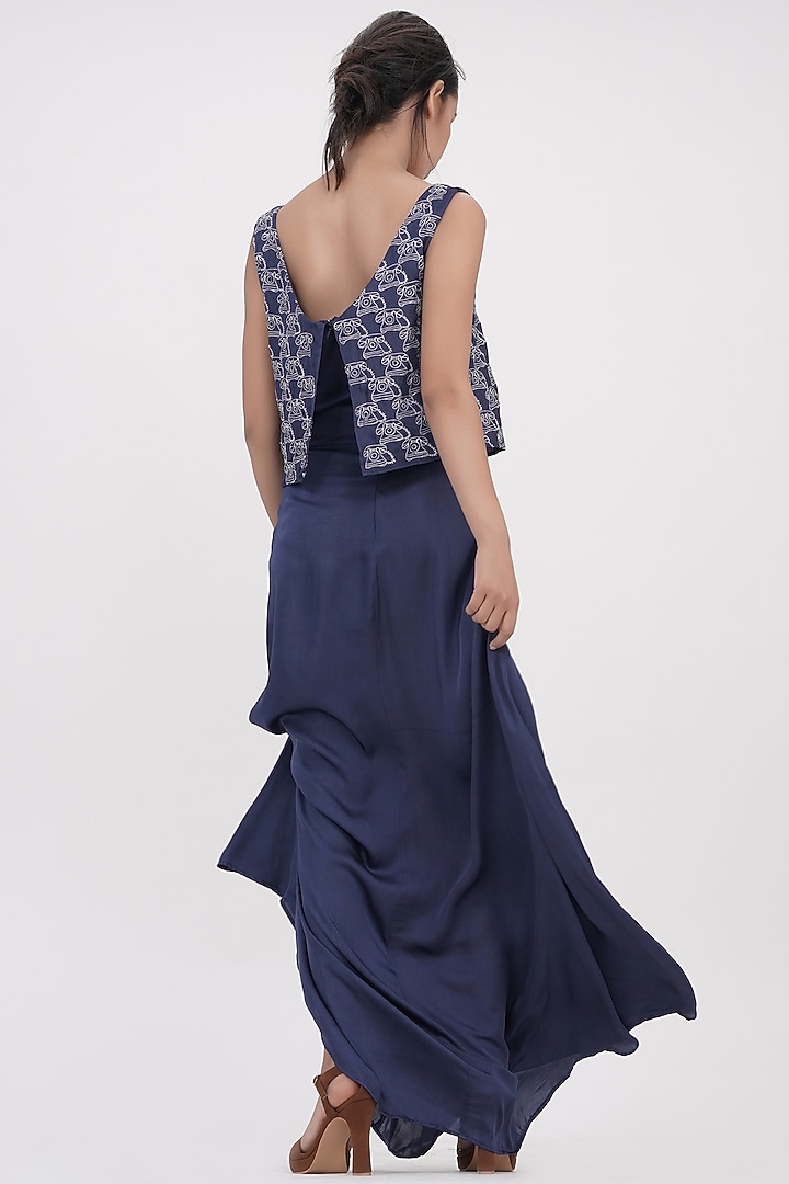 Blue Modal Embroidered Maxi Vacation Dress by Shruti S at Pernia's Pop Up Shop