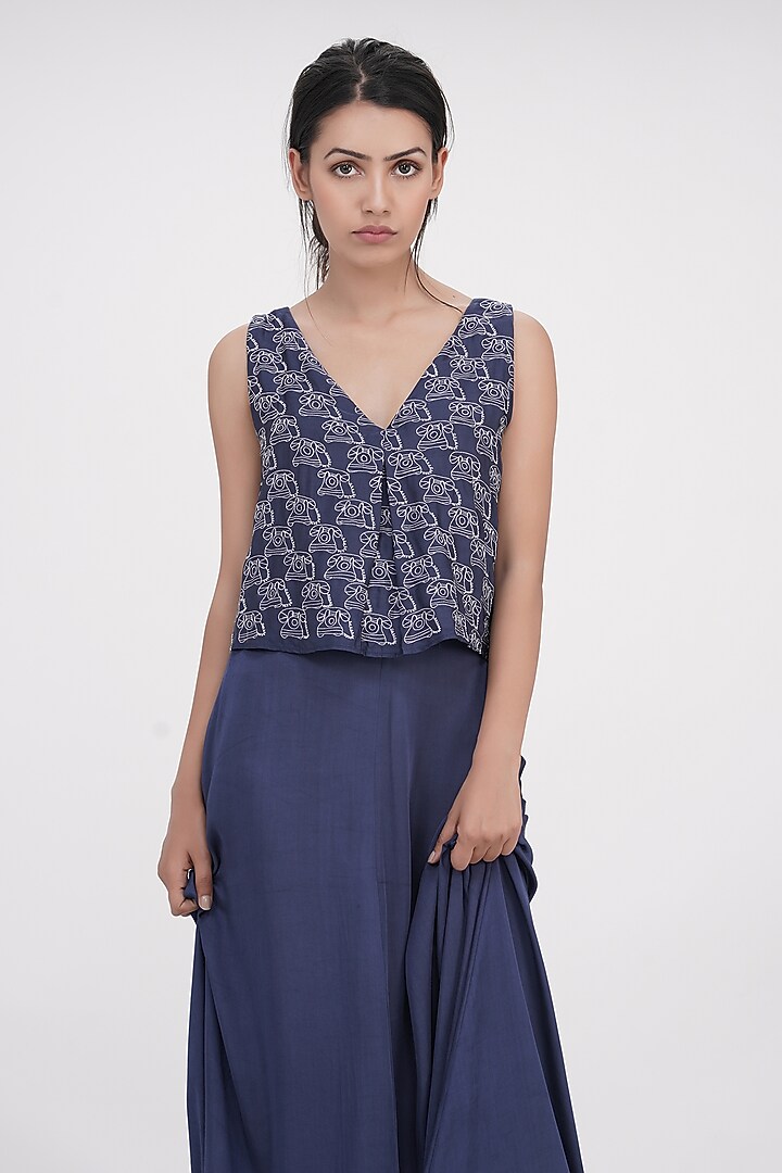 Blue Modal Embroidered Maxi Vacation Dress by Shruti S at Pernia's Pop Up Shop