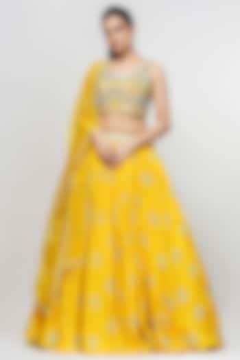 Yellow Lehenga Set With Mirror Work by Shruti S