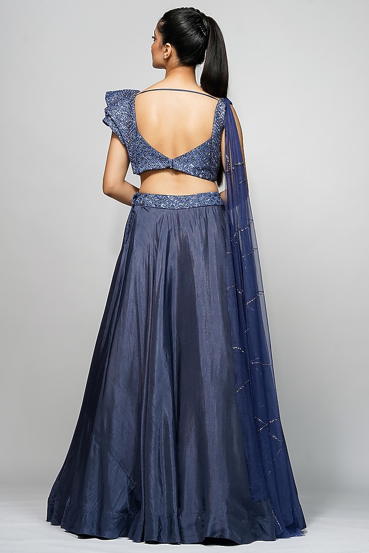 Bluish Grey Silk Wedding Lehenga Set by Shruti S at Pernia's Pop Up Shop