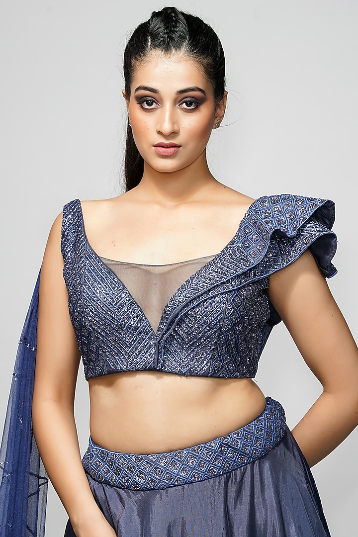 Bluish Grey Silk Wedding Lehenga Set by Shruti S at Pernia's Pop Up Shop