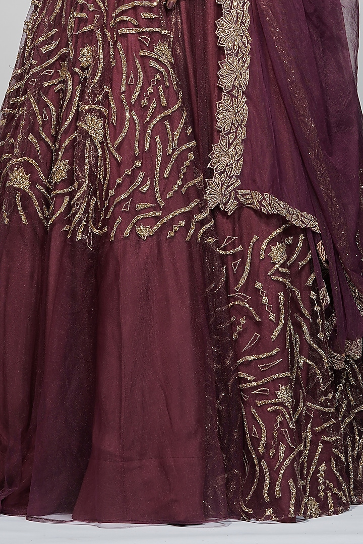 Wine High-Waisted Wedding Lehenga Set by Shruti S at Pernia's Pop Up Shop