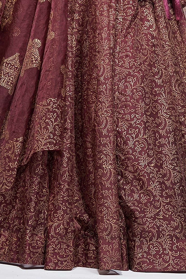 Wine Silk Hand Painted Wedding Lehenga Set by Shruti S at Pernia's Pop Up Shop
