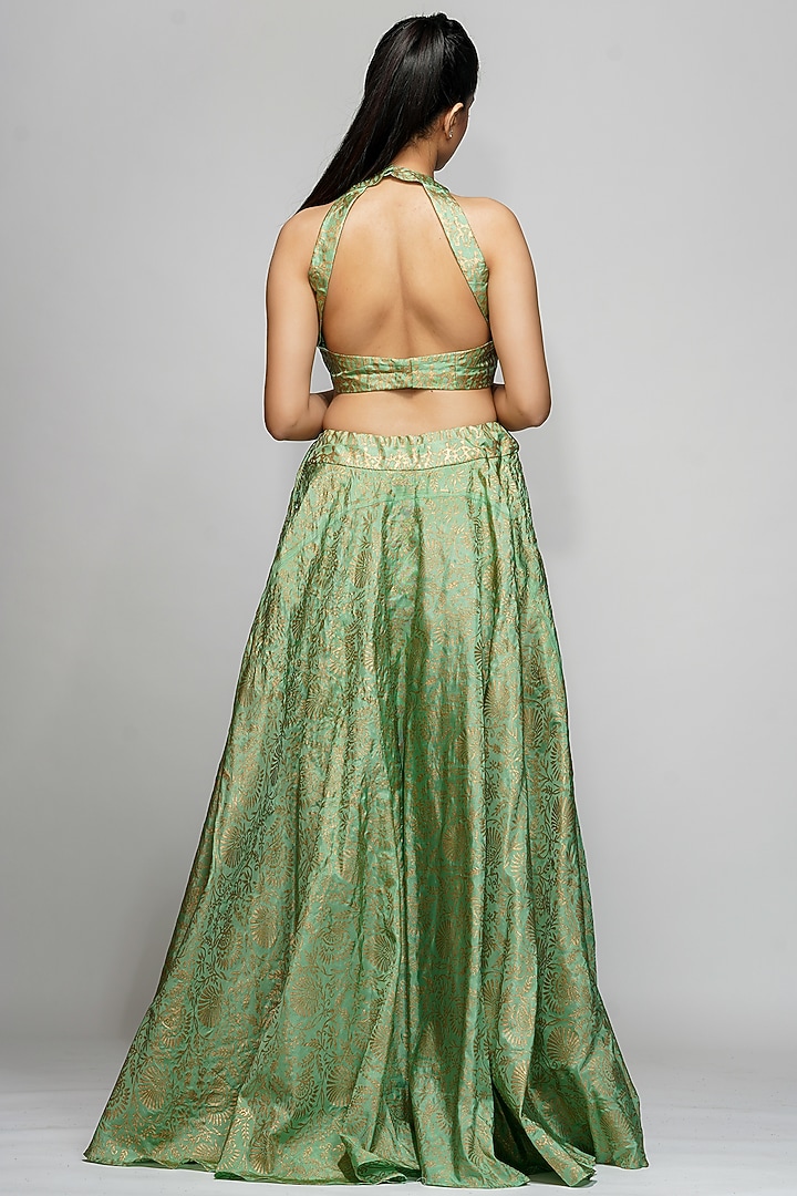Sage Green Hand Painted Wedding Lehenga Set by Shruti S at Pernia's Pop Up Shop