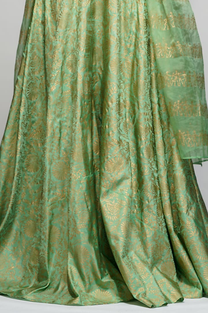Sage Green Hand Painted Wedding Lehenga Set by Shruti S at Pernia's Pop Up Shop