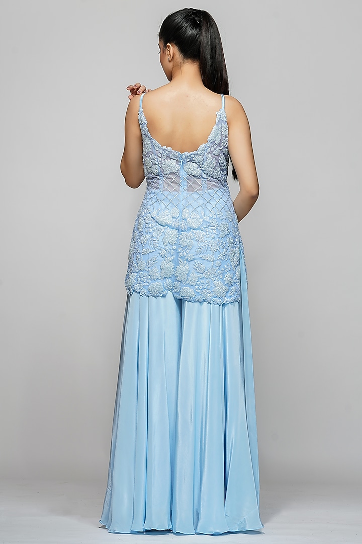 Ice Blue Crepe Wedding Sharara Set by Shruti S at Pernia's Pop Up Shop