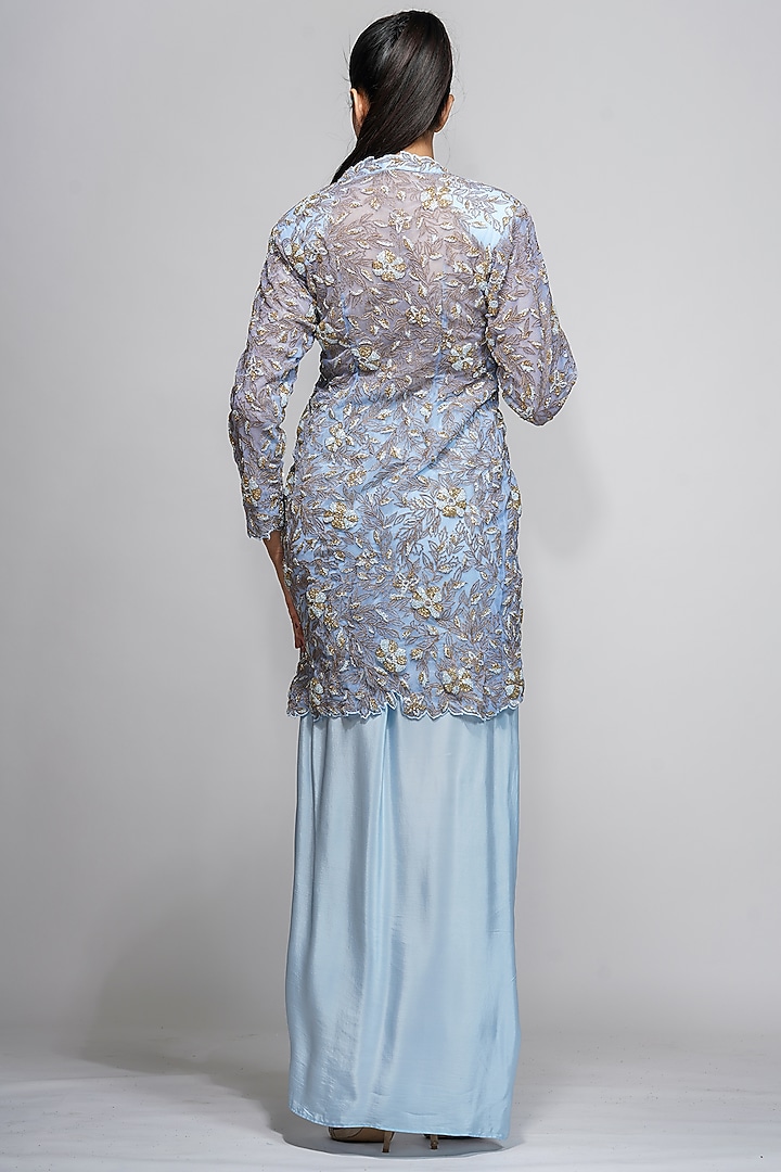 Ice Blue Star Net Jacket Set by Shruti S at Pernia's Pop Up Shop