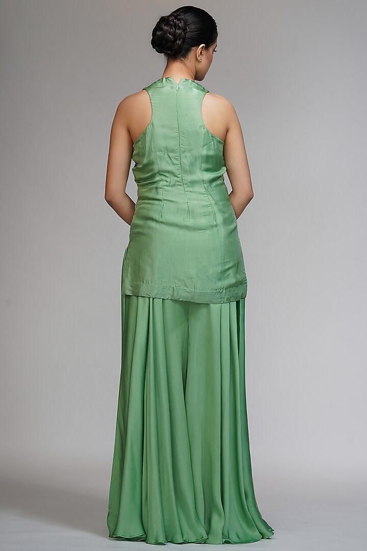 Sage Green Embroidered Wedding Sharara Set by Shruti S at Pernia's Pop Up Shop