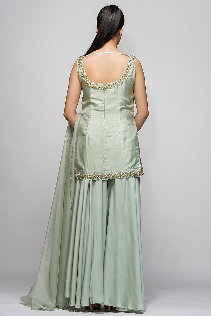 Mint Modal Satin Wedding Sharara Set by Shruti S at Pernia's Pop Up Shop