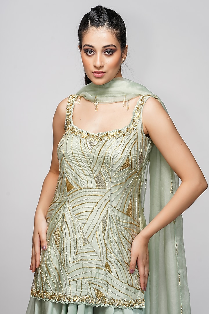 Mint Modal Satin Wedding Sharara Set by Shruti S at Pernia's Pop Up Shop