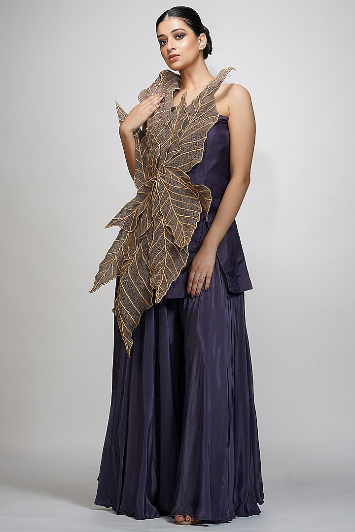 Smoked Purple Crepe Wedding Sharara Set by Shruti S at Pernia's Pop Up Shop