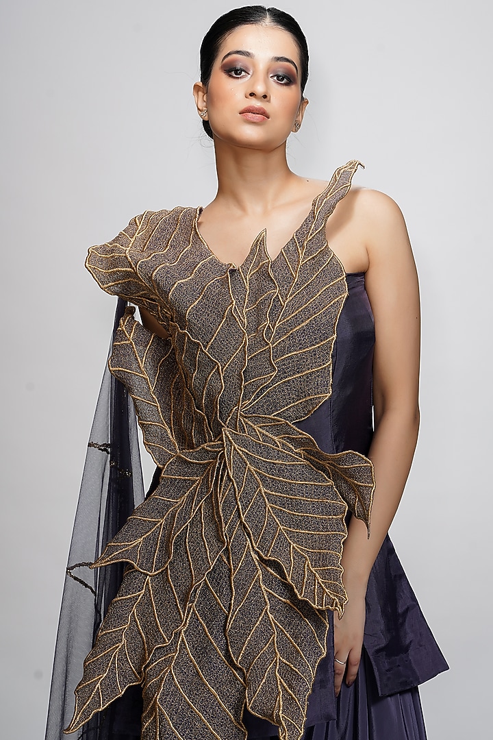 Smoked Purple Crepe Wedding Sharara Set by Shruti S at Pernia's Pop Up Shop