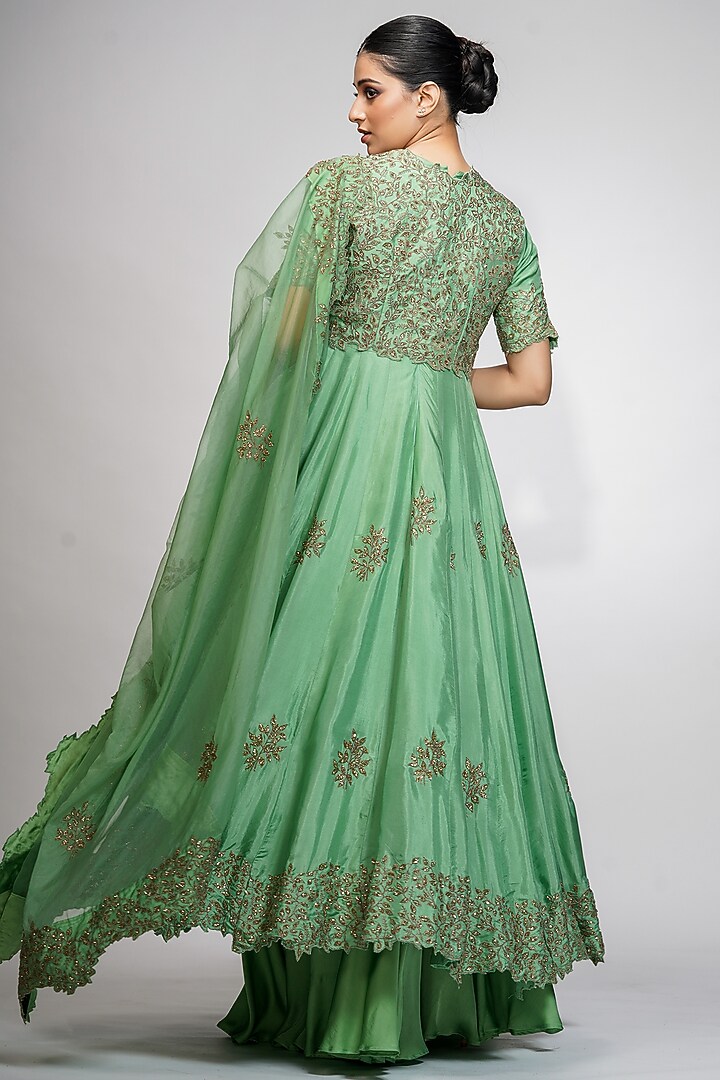 Sage Green Embroidered Bridal Anarkali Set by Shruti S at Pernia's Pop Up Shop