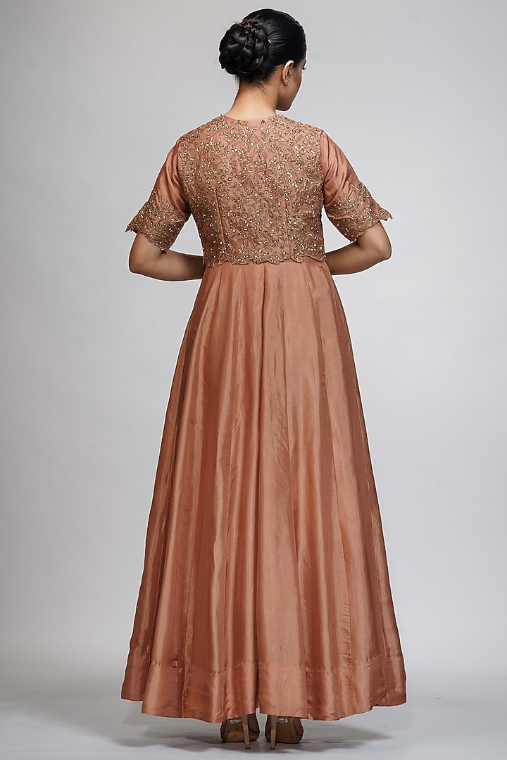 Cinnamon Brown Embroidered Wedding Anarkali Set by Shruti S at Pernia's Pop Up Shop
