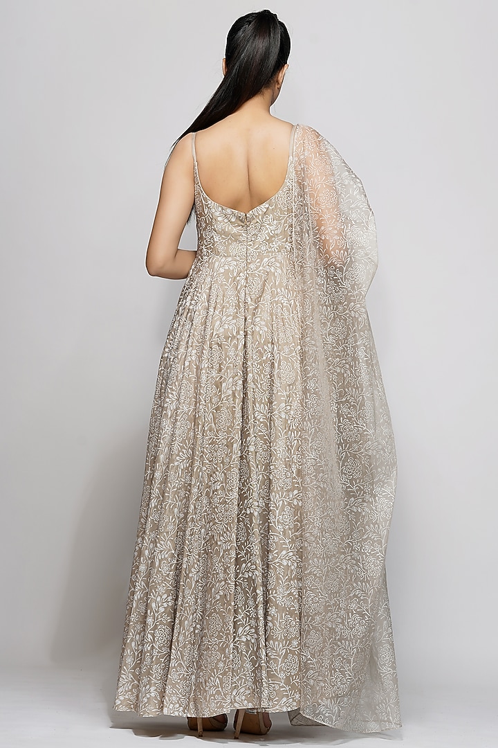 Nude Hand Painted Wedding Anarkali Set by Shruti S at Pernia's Pop Up Shop