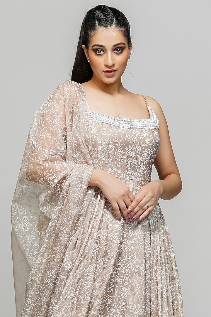 Nude Hand Painted Wedding Anarkali Set by Shruti S at Pernia's Pop Up Shop