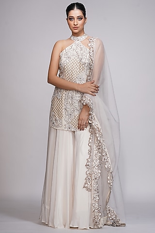 Off-White Crepe Sharara Set by Shruti S