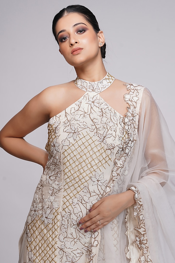 Off-White Crepe Wedding Sharara Set by Shruti S at Pernia's Pop Up Shop