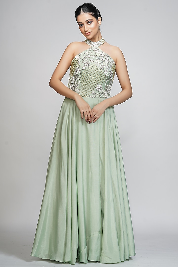 Sea Green Embroidered Gown  by Shruti S