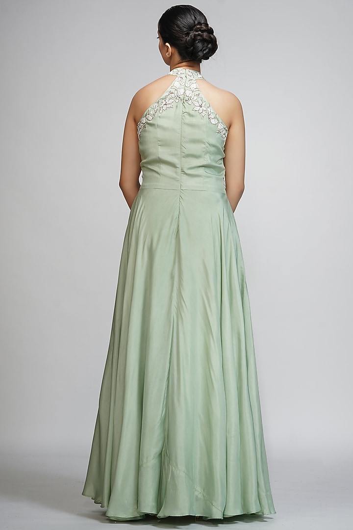 Sea Green Embroidered Engagement Gown  by Shruti S at Pernia's Pop Up Shop